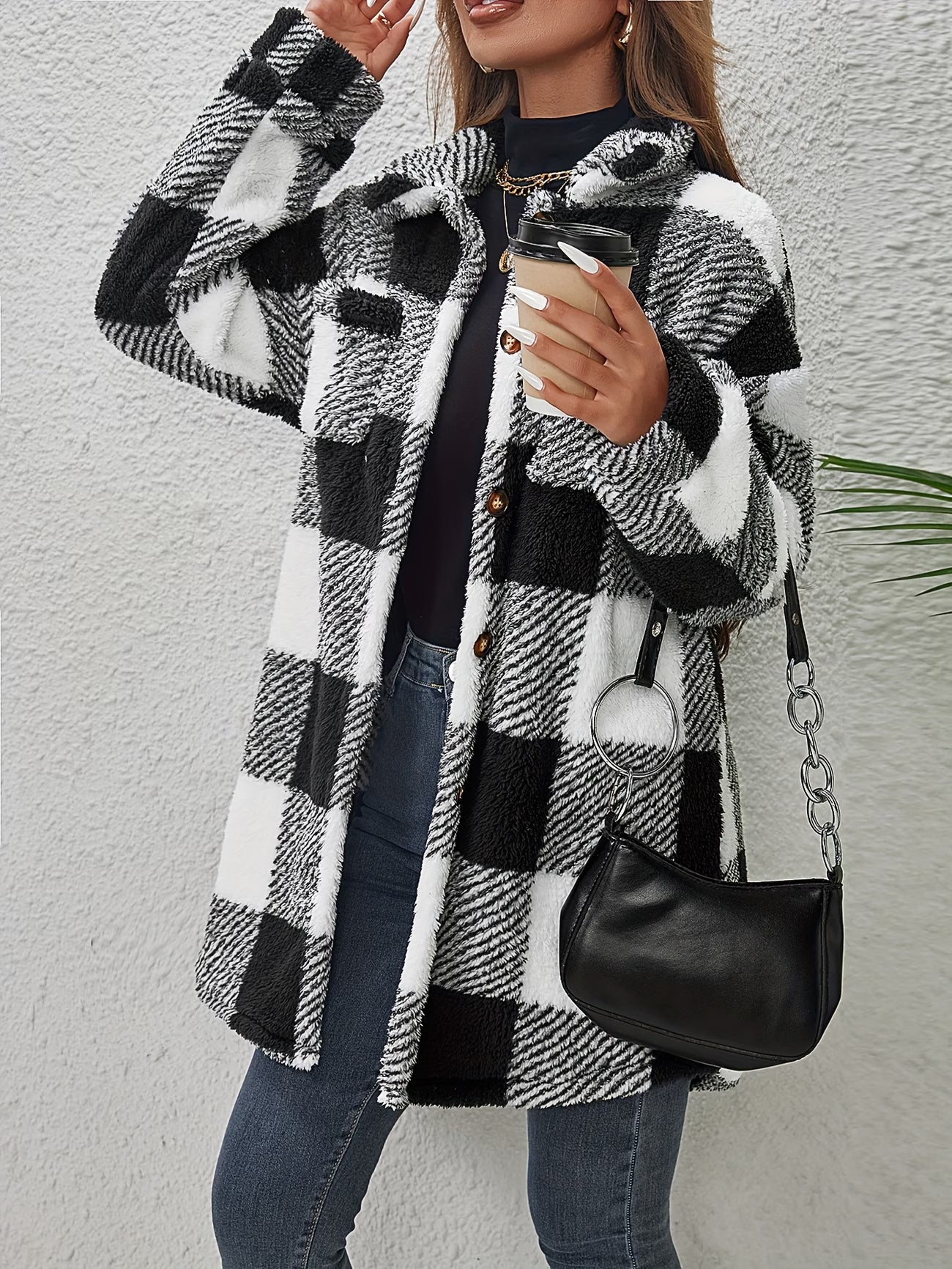Fashionable Casual Plaid Plush Jacket for Women