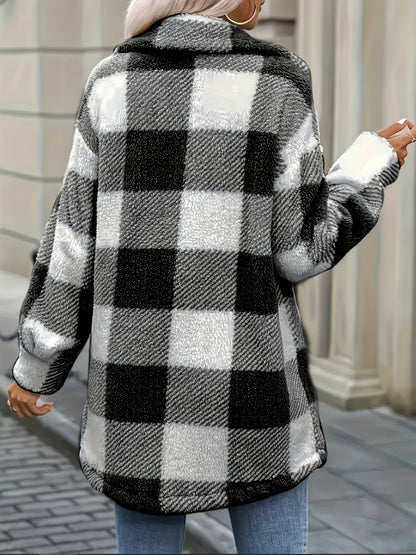 Fashionable Casual Plaid Plush Jacket for Women