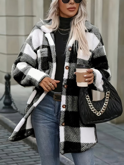Fashionable Casual Plaid Plush Jacket for Women