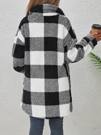 Fashionable Casual Plaid Plush Jacket for Women