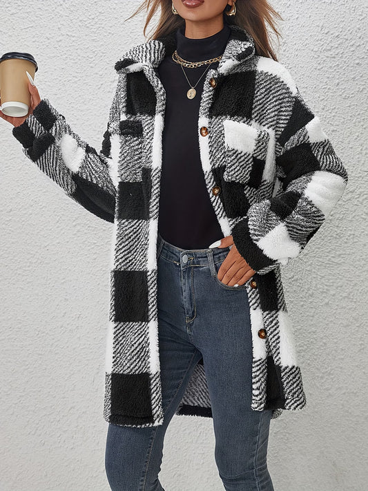 Fashionable Casual Plaid Plush Jacket for Women