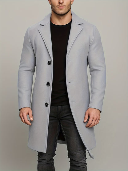 Men's Mid-Length Single-Breasted Tweed Overcoat