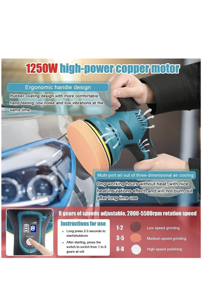 Vessari Cordless Eccentric Car Polishing Machine – 8 Speed