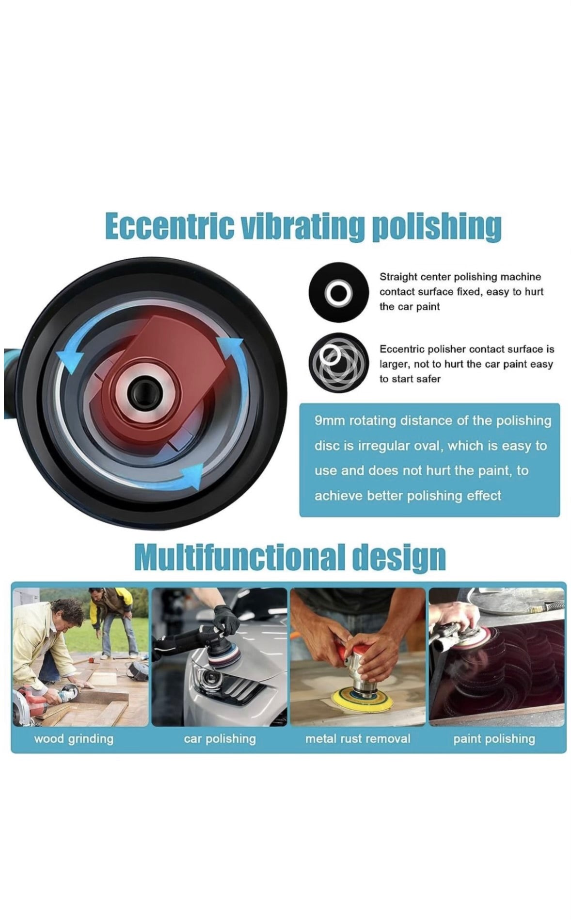 Vessari Cordless Eccentric Car Polishing Machine – 8 Speed