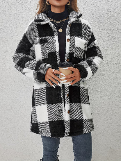Fashionable Casual Plaid Plush Jacket for Women
