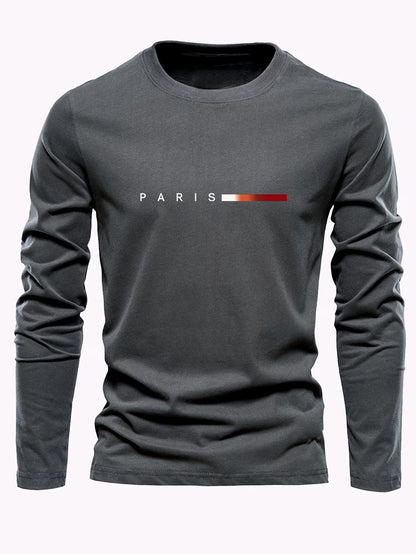 3pcs Men's 100% Pure Cotton T-Shirts, Crew Neck Long Sleeve Tees with Printed Design, Breathable Men's Tops for Casual Outings, Streetwear Trend