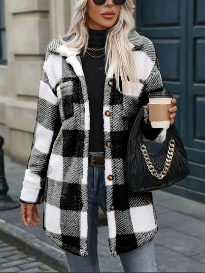 Fashionable Casual Plaid Plush Jacket for Women