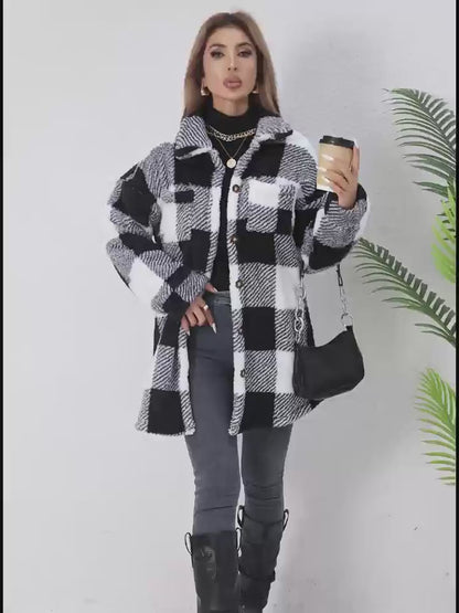 Fashionable Casual Plaid Plush Jacket for Women